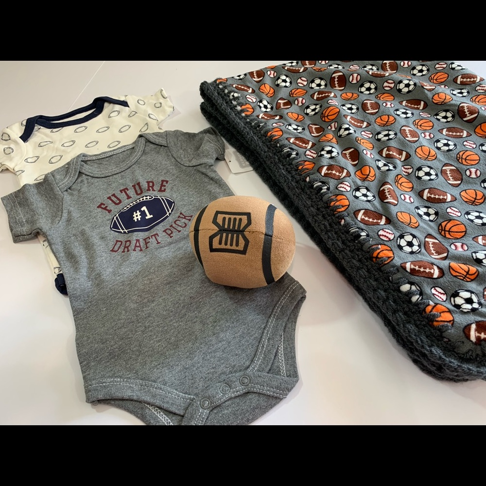 Football Draft Pick Minky Crochet Baby Blanket Set